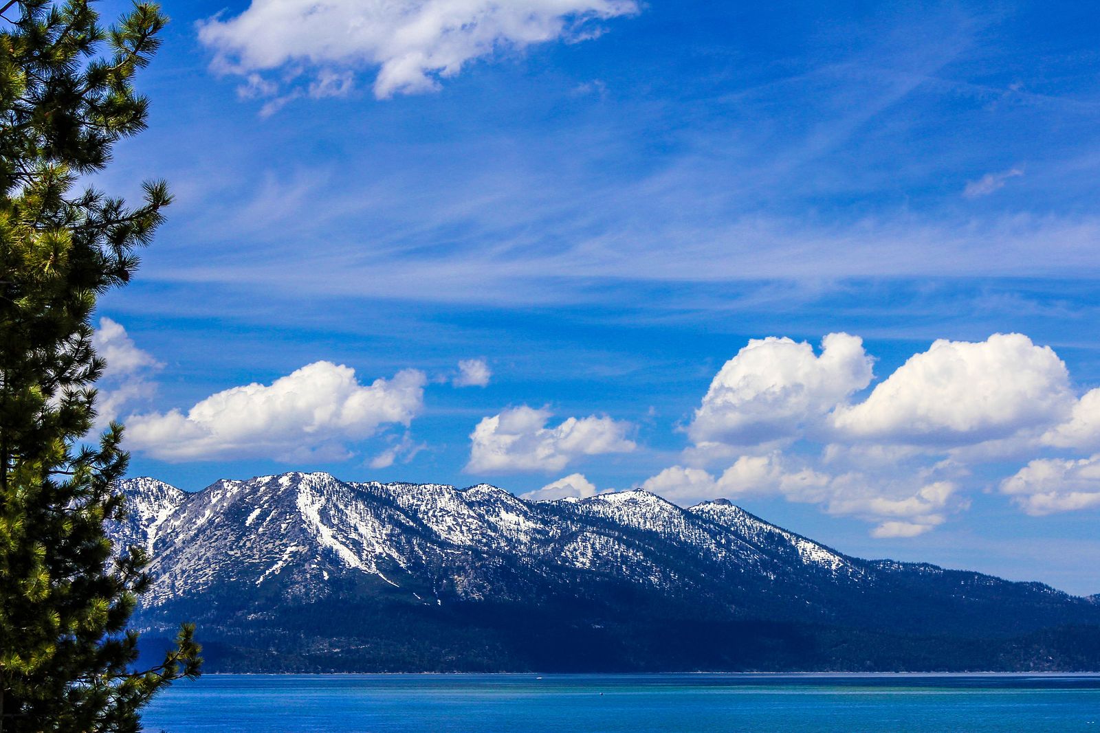 Lake Tahoe and the surrounding mountains viewed from the Beachcomber Inn.