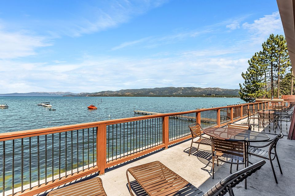 Private deck with a view of Lake Tahoe, Unit H at the Beachcomber Inn