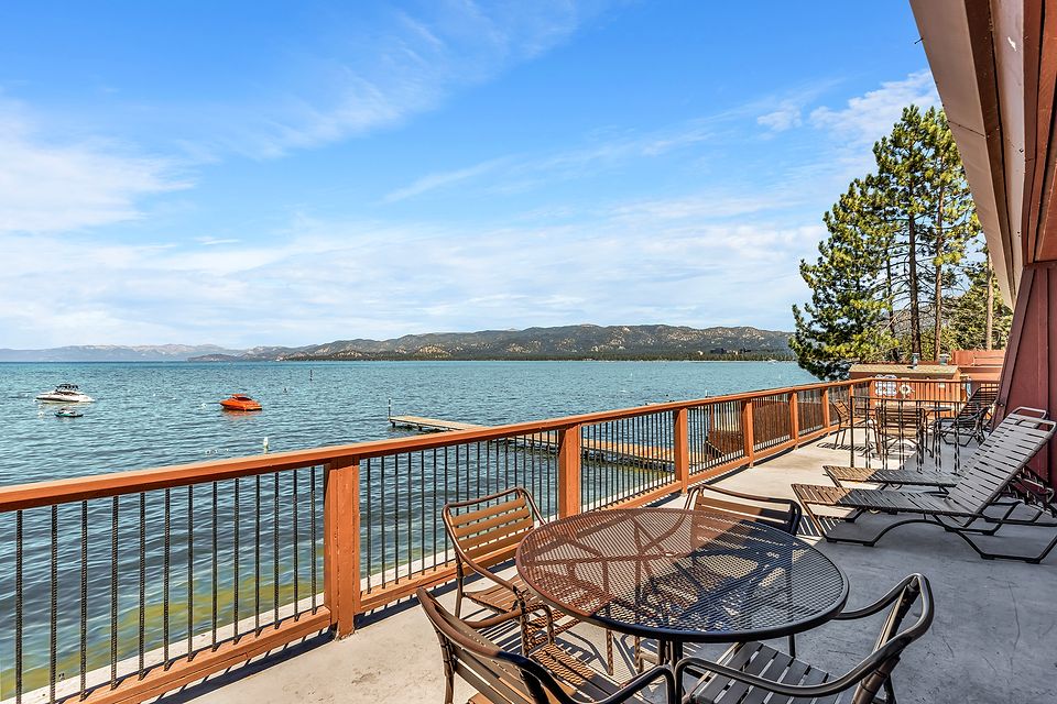 Private deck with a view of Lake Tahoe, Unit I at the Beachcomber Inn
