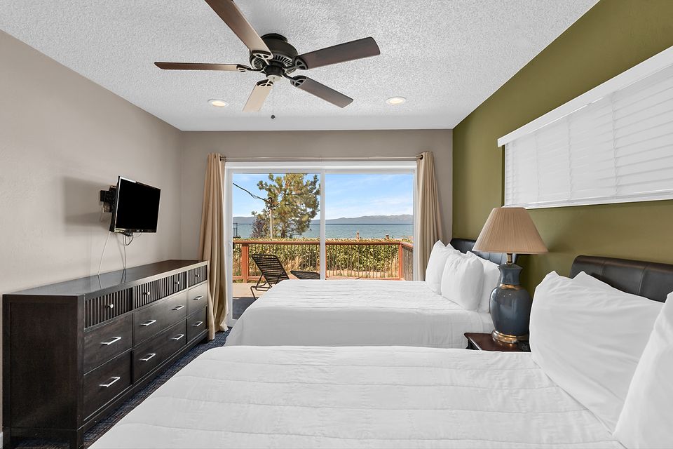 Bedroom with the slider to the deck, Unit K at the Beachcomber Inn