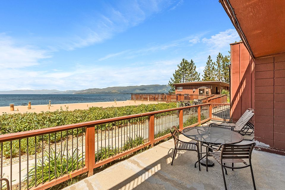 Private deck with a view of Lake Tahoe, Unit L at the Beachcomber Inn
