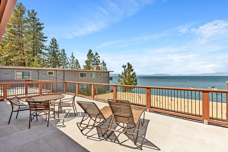 Private deck with a view of Lake Tahoe, Unit M at the Beachcomber Inn