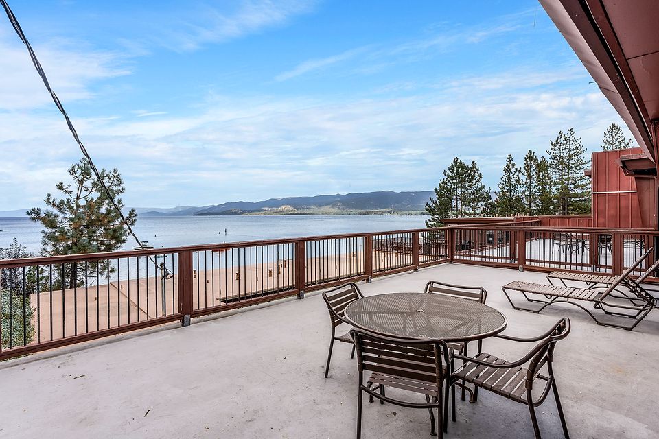 Private deck with a view of Lake Tahoe, Unit N at the Beachcomber Inn